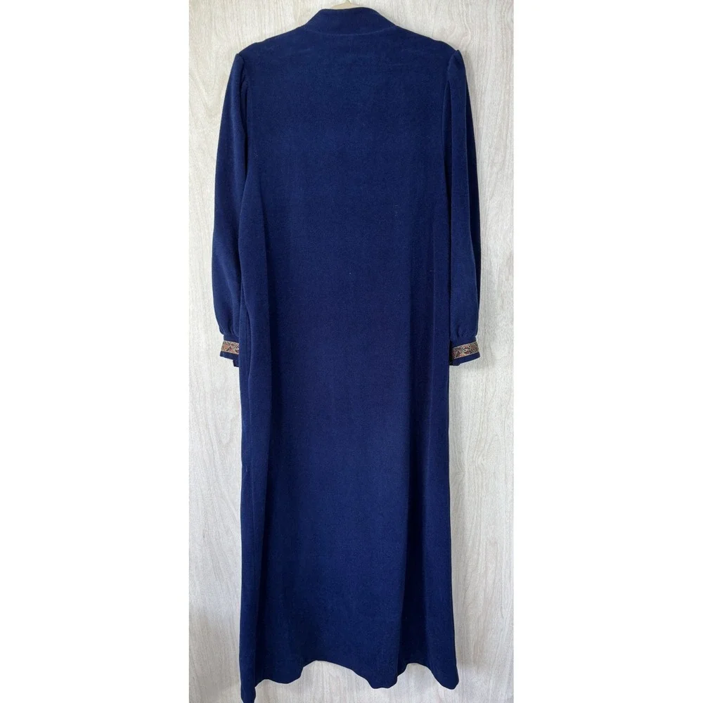 Vintage Vanity Fair Velour Robe Women's L Navy Blue Zip Housecoat‎ Cozy Lounge